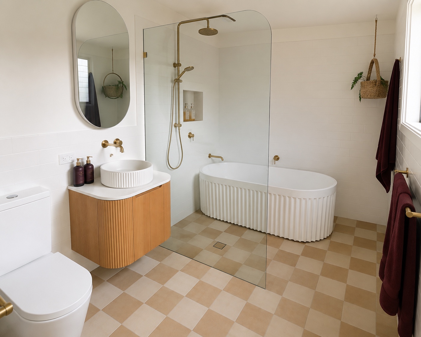 Premium renovated bathroom in Melbourne with freestanding bath and brass tapware